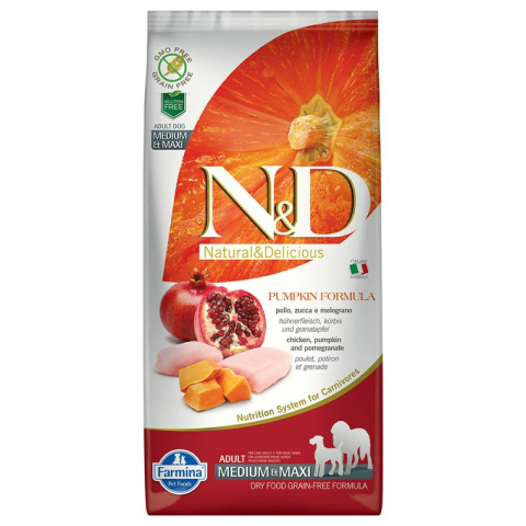 Farmina N&D Grain Free Medium/Maxi Adult, kurczak, dynia i owoc granatu 2,5 kg